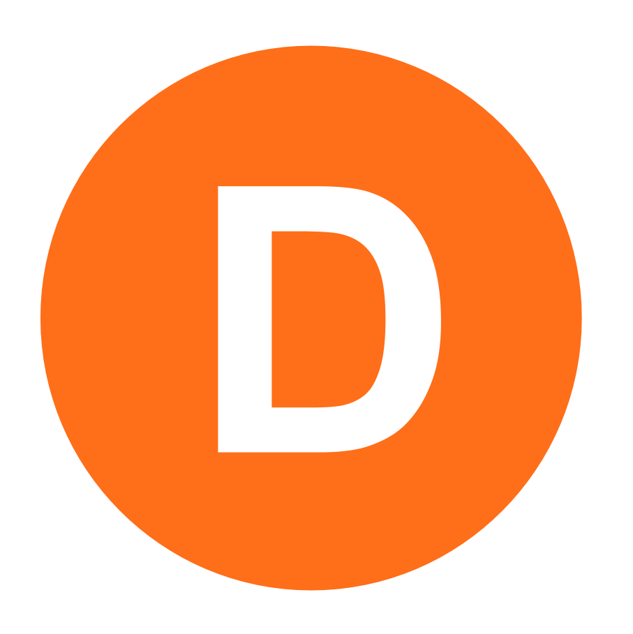 Orange D inside a circle