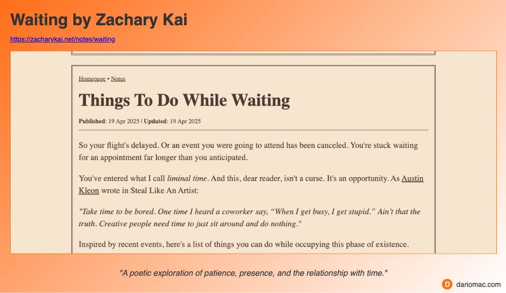 Waiting by Zachary Kai page screenshot