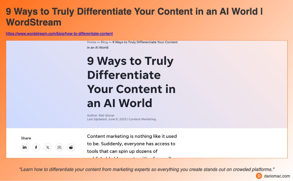 9 Ways to Truly Differentiate Your Content in an <strong>AI</strong> World | WordStream page screenshot