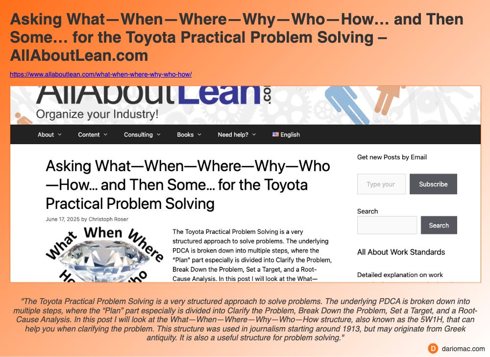 Asking What—When—Where—Why—Who—How… and Then Some… for the Toyota Practical Problem Solving – AllAboutLean.com page screenshot