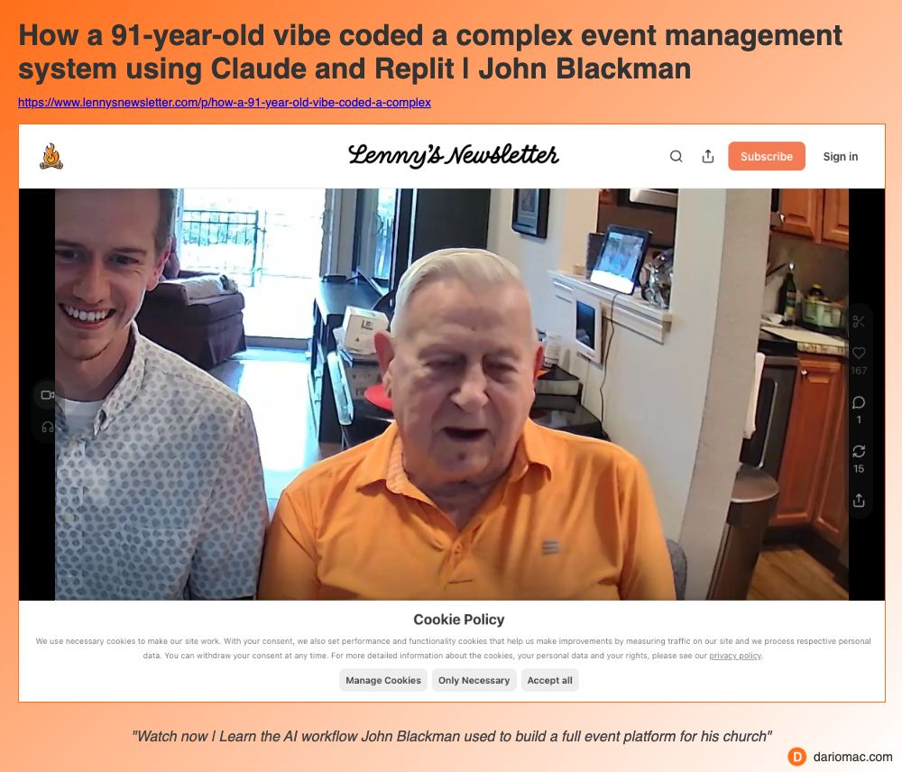 How a 91-year-old vibe coded a complex event management system using Claude and Replit | John Blackman page screenshot