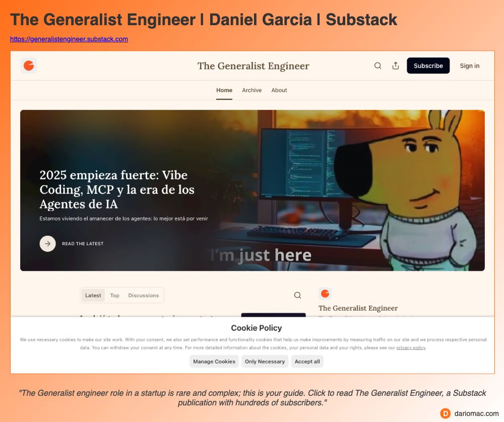 The Generalist Engineer | Daniel Garcia | Substack page screenshot