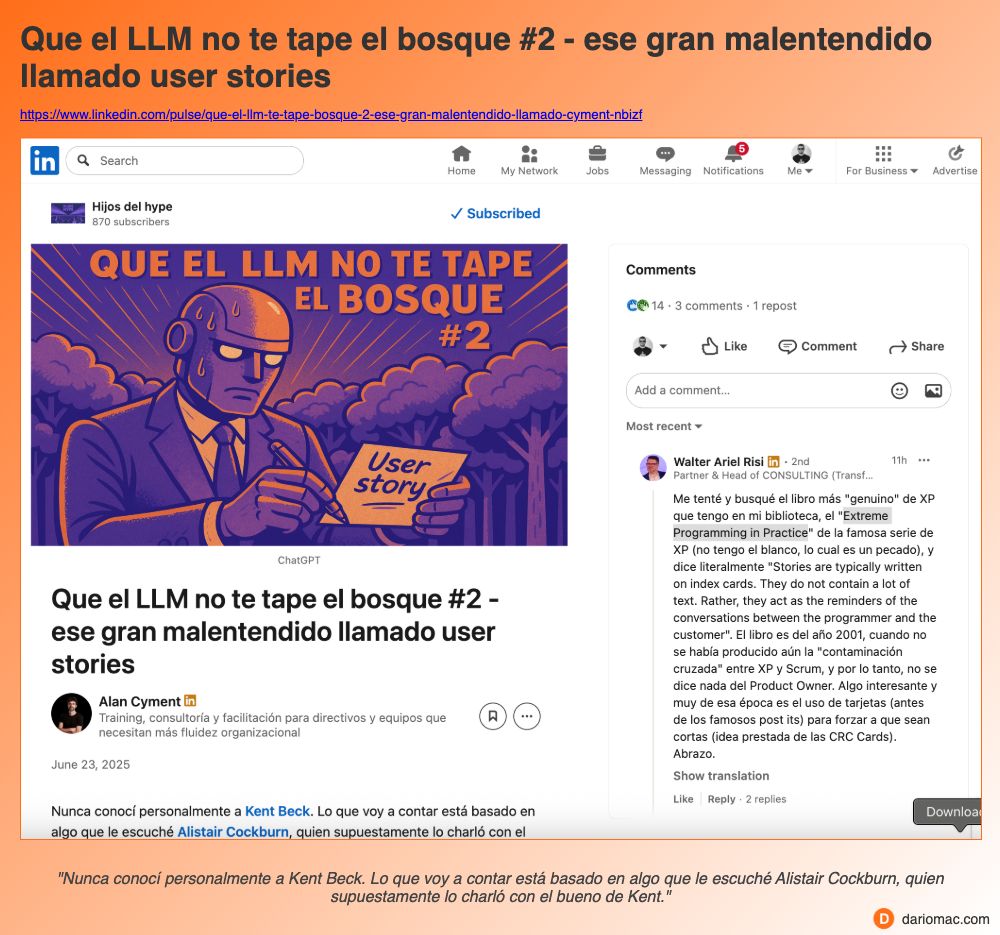 Que el <strong>LLM</strong> no te tape el bosque #2 - ese gran malentendido llamado user stories page screenshot
