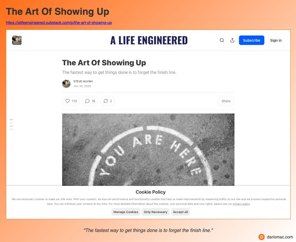 The Art Of Showing Up page screenshot