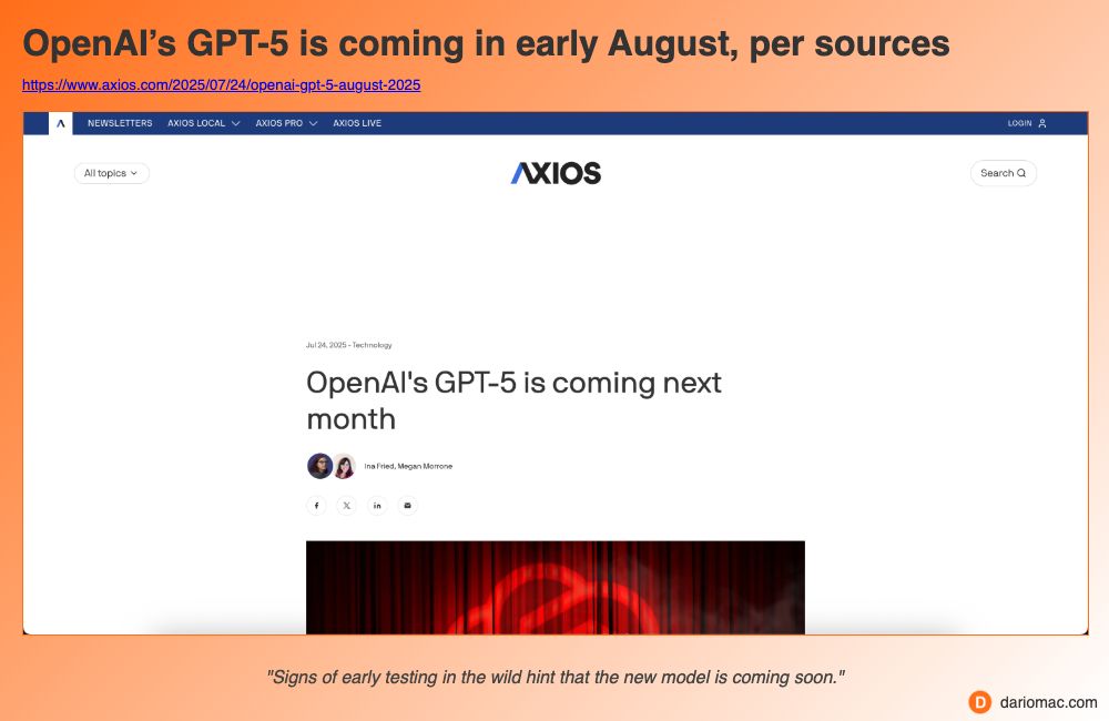 OpenAI’s GPT-5 is coming in early August, per sources page screenshot