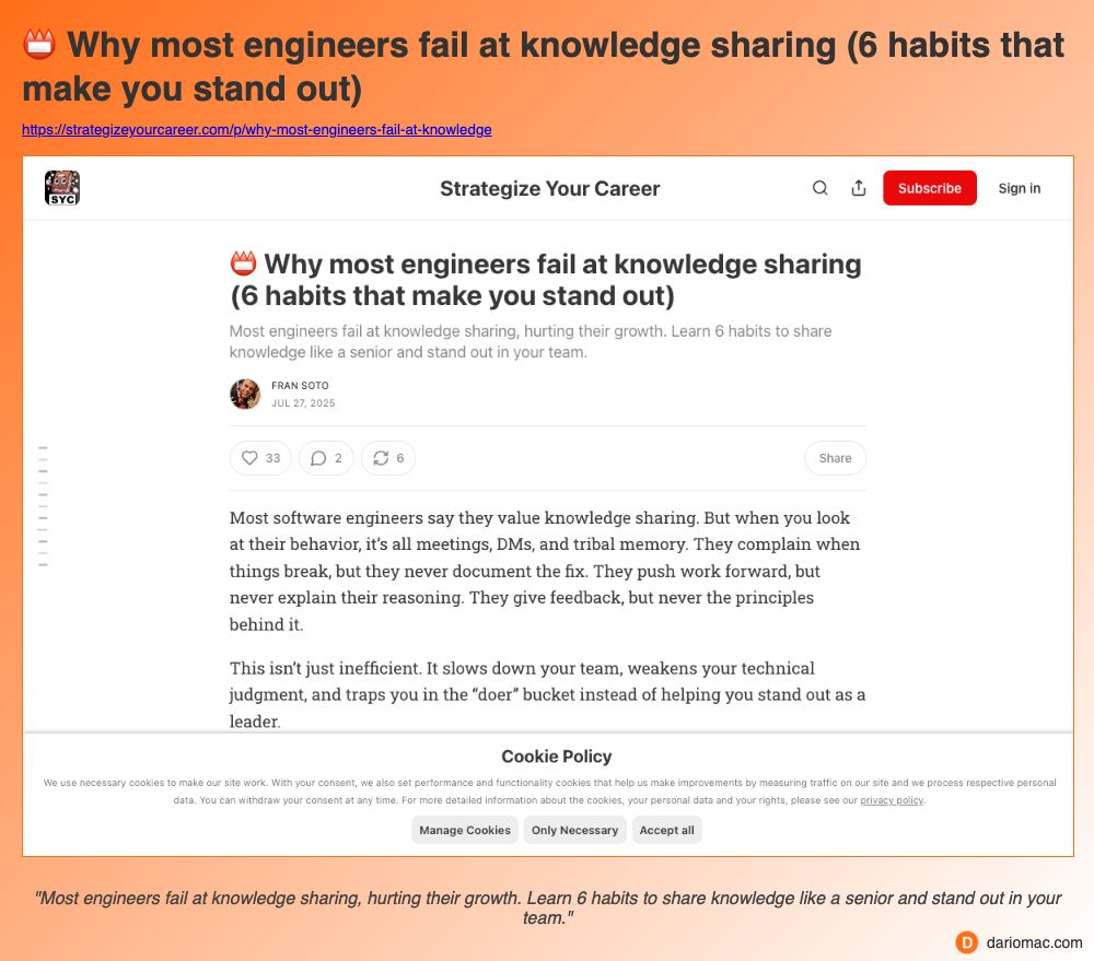 📛 Why most engineers fail at knowledge sharing (6 habits that make you stand out) page screenshot