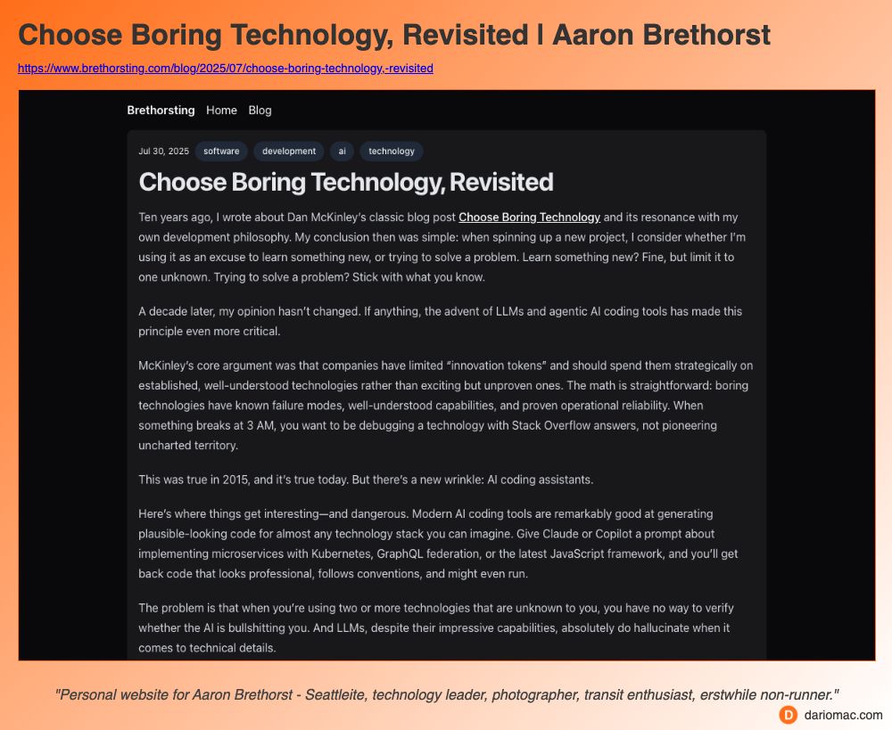 Choose Boring Technology, Revisited | Aaron Brethorst page screenshot