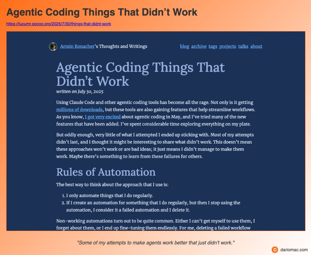Agentic Coding Things That Didn’t Work page screenshot