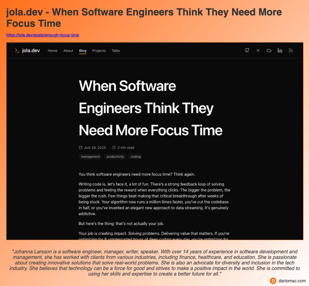 jola.dev - When Software Engineers Think They Need More Focus Time page screenshot
