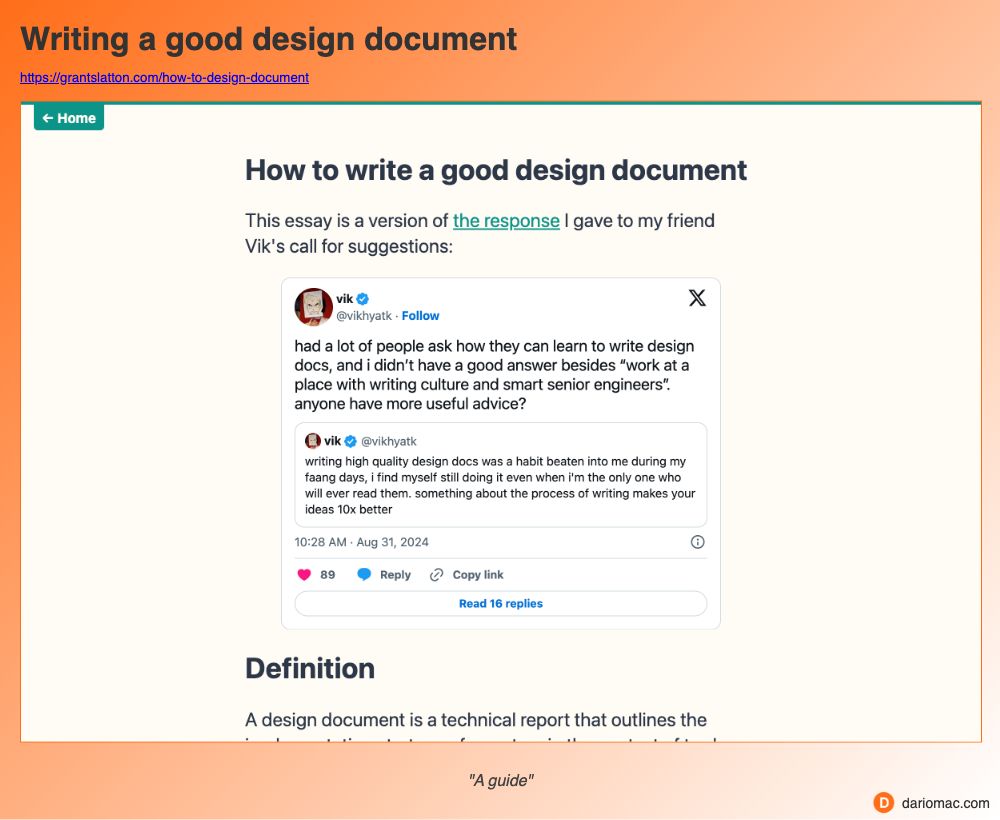 Writing a good design document page screenshot