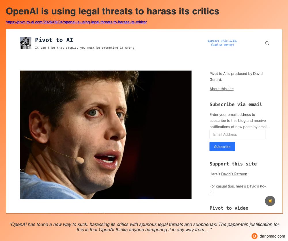 OpenAI is using legal threats to harass its critics page screenshot