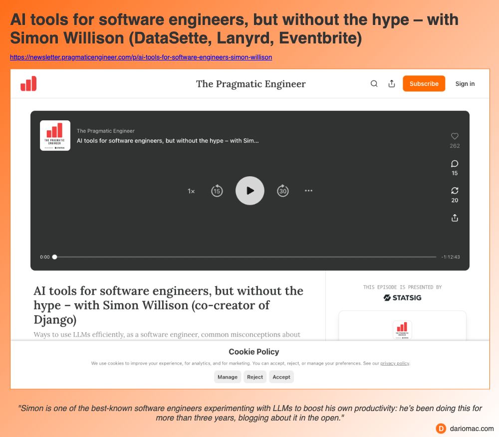 <strong>AI</strong> tools for software engineers, but without the hype – with Simon Willison (DataSette, Lanyrd, Eventbrite) page screenshot