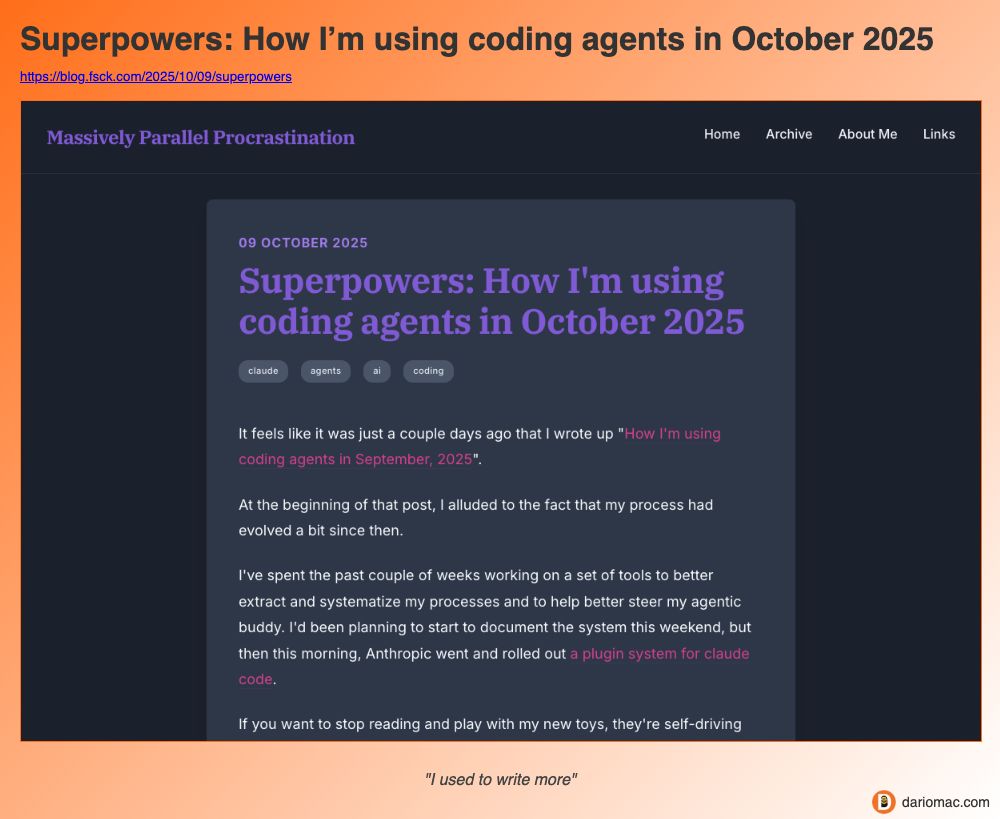 Superpowers: How I’m using coding agents in October 2025 page screenshot