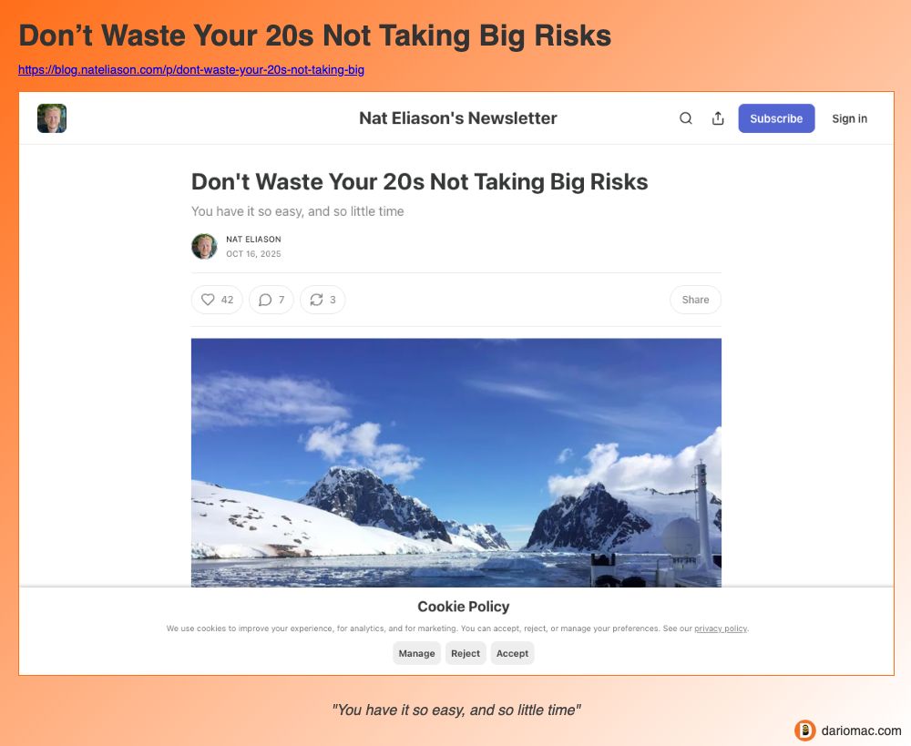 Don’t Waste Your 20s Not Taking Big Risks page screenshot