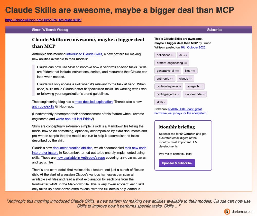 Claude Skills are awesome, maybe a bigger deal than MCP page screenshot