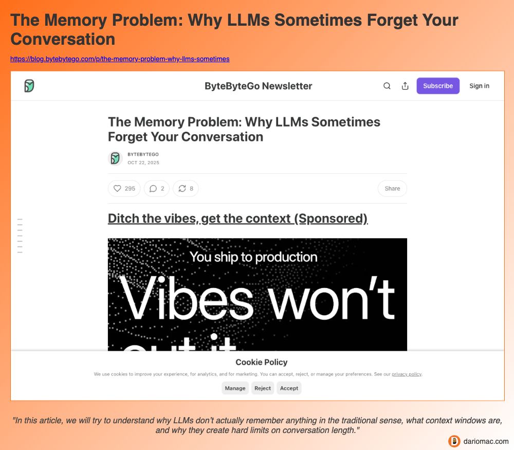 The Memory Problem: Why LLMs Sometimes Forget Your Conversation page screenshot