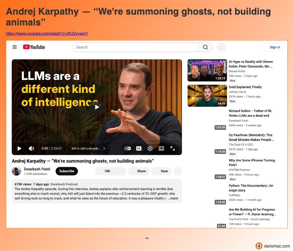 Andrej Karpathy — “We're summoning ghosts, not building animals” page screenshot
