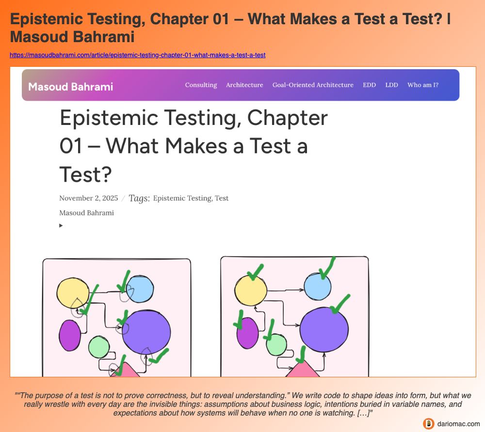 Epistemic Testing, Chapter 01 – What Makes a Test a Test? | Masoud Bahrami page screenshot