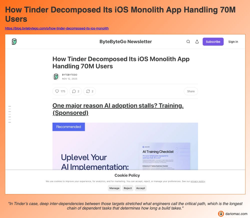 How Tinder Decomposed Its iOS Monolith App Handling 70M Users page screenshot