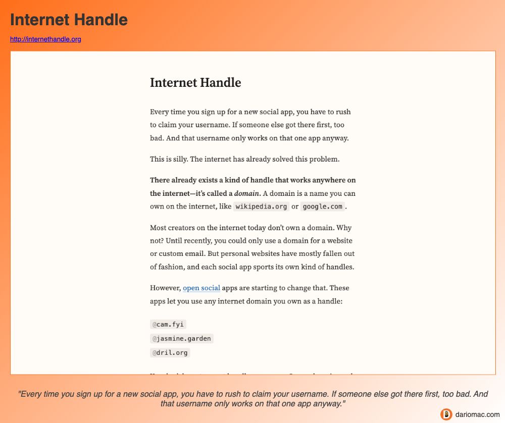Internet Handle page screenshot