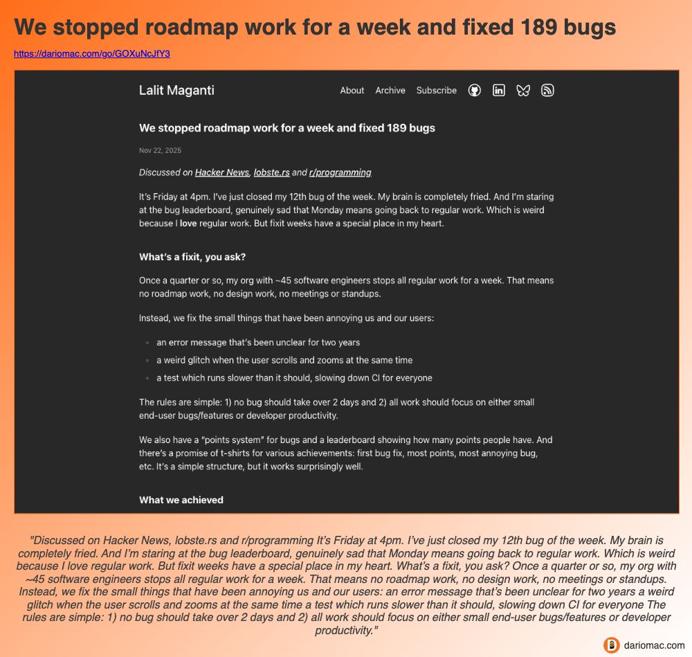 We stopped roadmap work for a week and fixed 189 bugs page screenshot