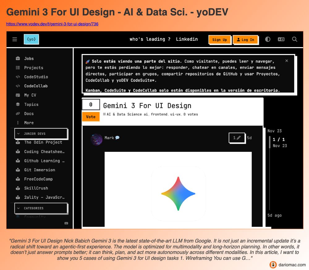 Gemini 3 For UI Design - <strong>AI</strong> & Data Sci. - yoDEV page screenshot