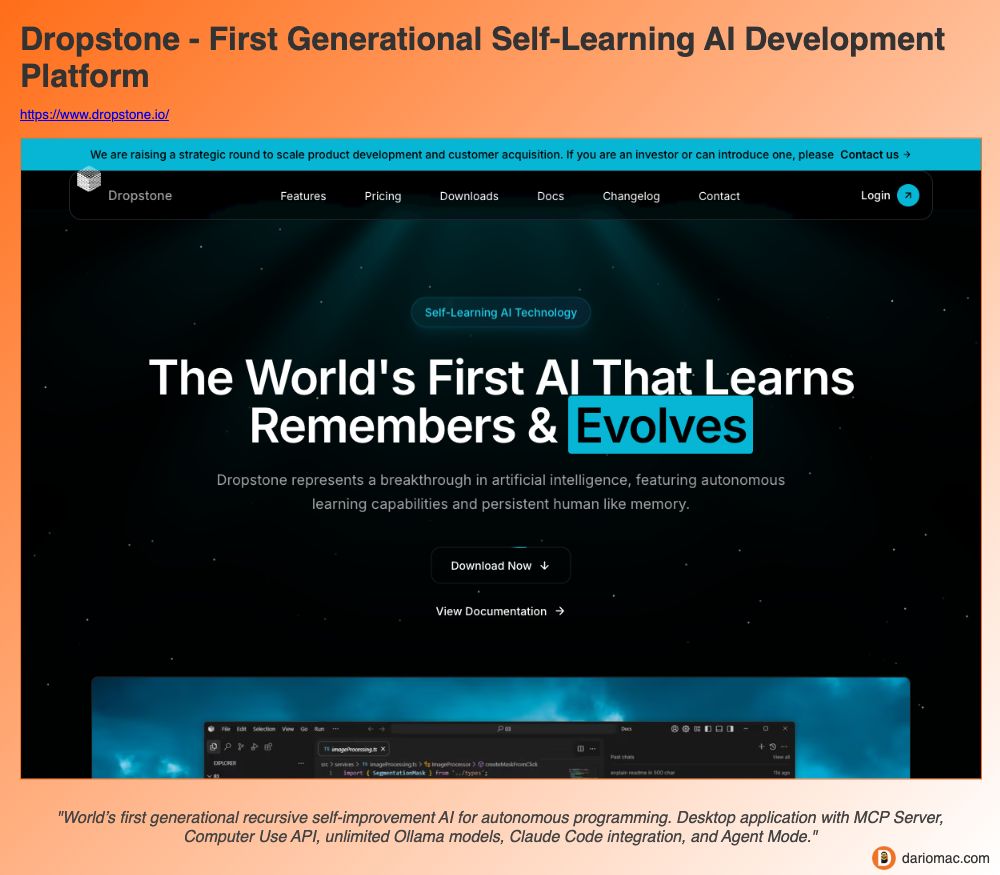 Dropstone - First Generational Self-Learning <strong>AI</strong> Development Platform page screenshot