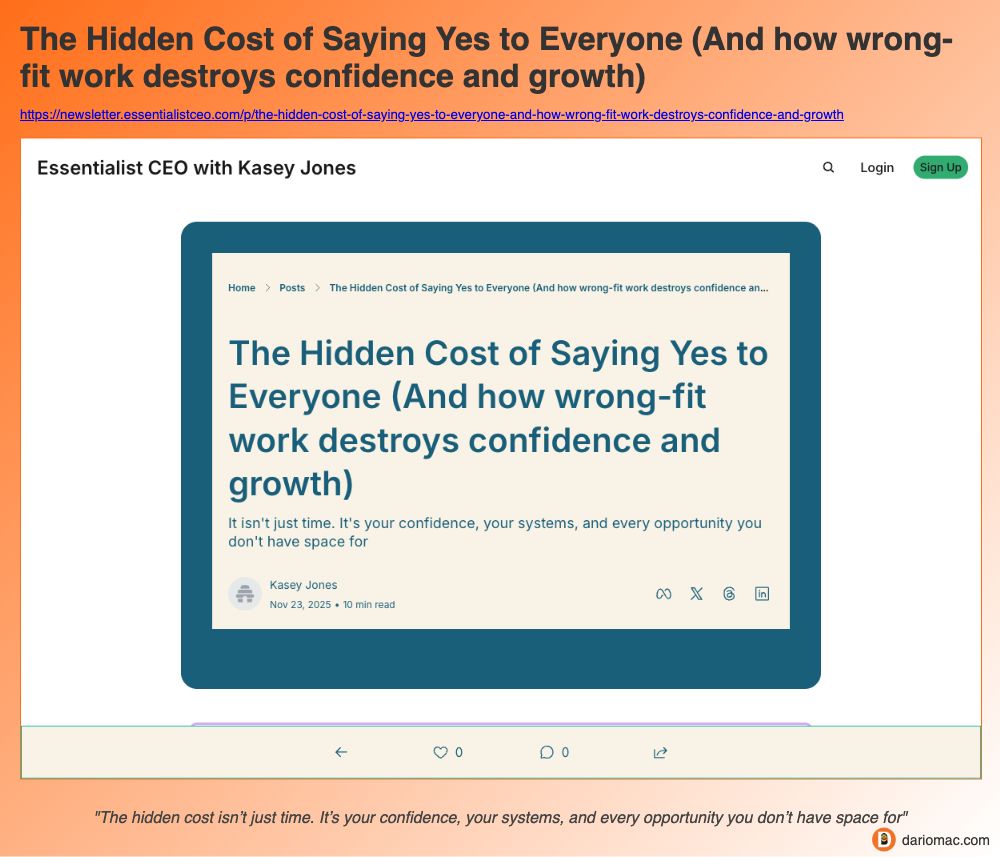 The Hidden Cost of Saying Yes to Everyone (And how wrong-fit work destroys confidence and growth) page screenshot