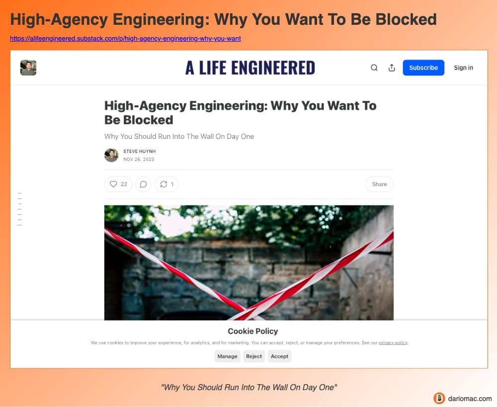High-Agency Engineering: Why You Want To Be Blocked page screenshot