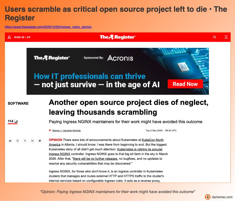 Users scramble as critical open source project left to die • The Register page screenshot