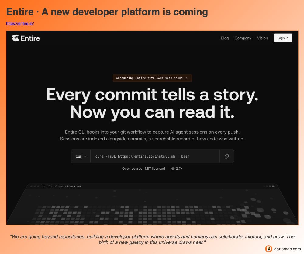 Entire · A new developer platform is coming page screenshot